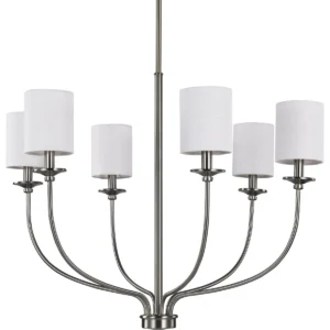Bonita Collection Six-Light White Linen Fabric Shade Chandelier Light